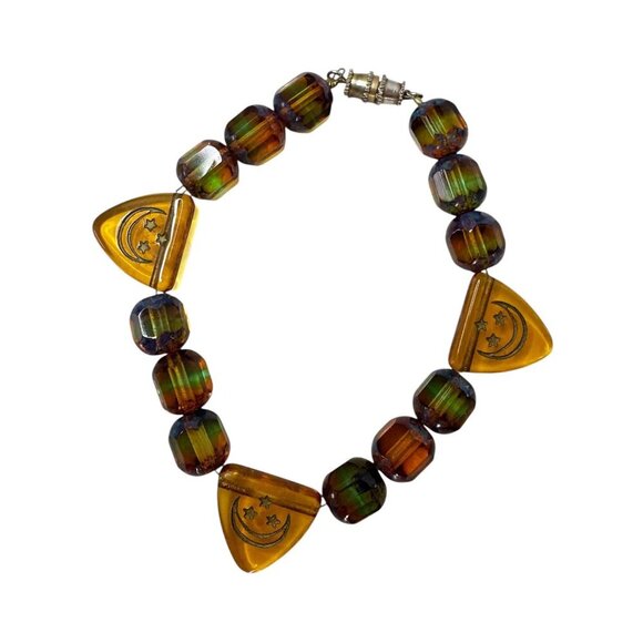 Vintage beaded bracelet with etched triangular bead details - Picture 1 of 7